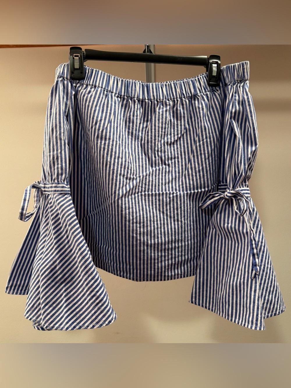 Live 4 Truth Blue and White Striped Off-the-Shoulder Bell Sleeve Top